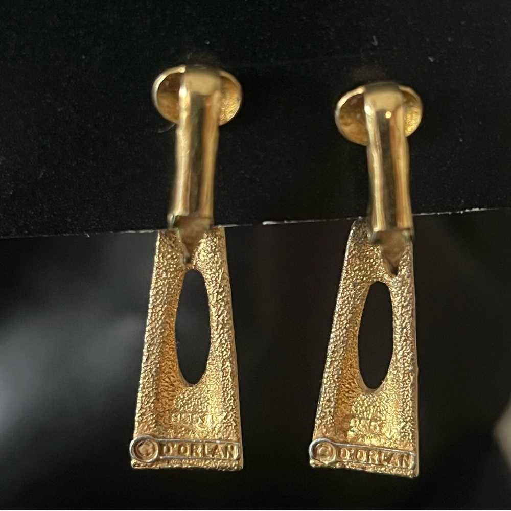 Vintage D'Orlan Gold Tone Clip On Dangle Earrings - Picture 3 of 7